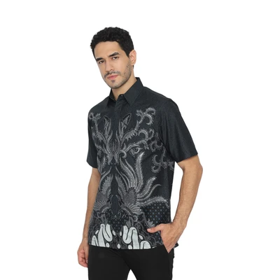 Gambar Hadinata Ukuran M Kemeja Batik Pria Ranvir - Hitam