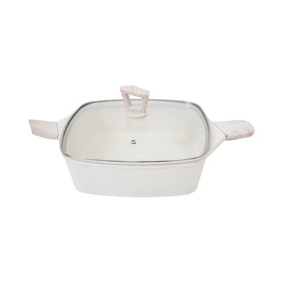 Gambar Culinart Shallow Eyesi Panci Casserole Square Ceramic Marble Coating 28 cm - Krem