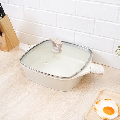Gambar Culinart Shallow Eyesi Panci Casserole Square Ceramic Marble Coating 28 cm - Krem