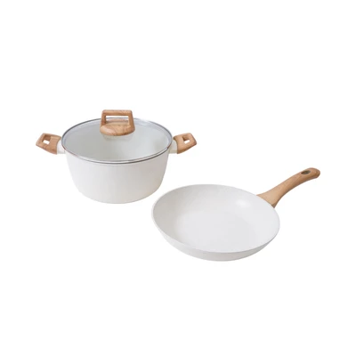 Gambar Culinart Wajan Penggorengan & Casserole Marble Aluminium 24 cm Set 2 pcs - Krem
