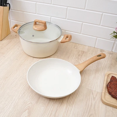 Gambar Culinart Wajan Penggorengan & Casserole Marble Aluminium 24 cm Set 2 pcs - Krem