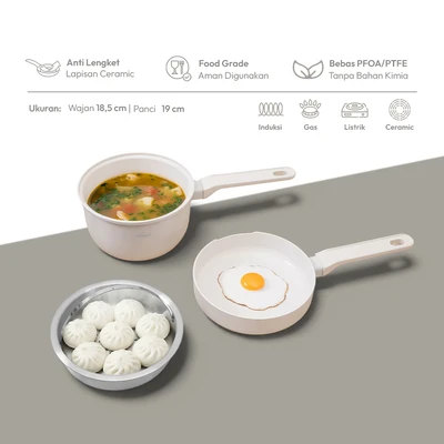Gambar Culinart Piccolo Perlengkapan Masak Ceramic Coating Set 3 pcs - Putih