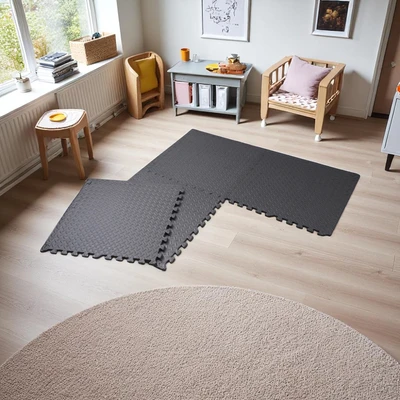 Gambar Ataru Karpet Puzzle Leaf 60x60x1.4 cm Set 4 pcs - Hitam