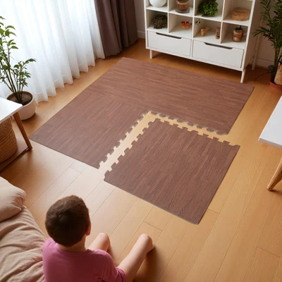 Gambar Ataru Karpet Puzzle Spruce 60x60x1.4 cm Set 4 pcs - Cokelat Tua
