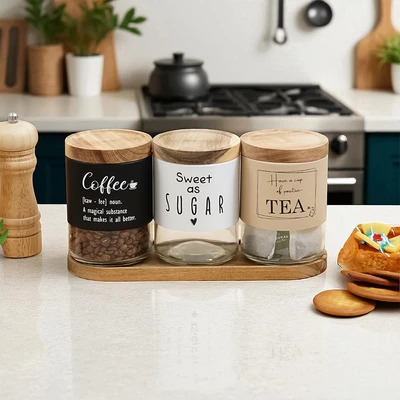 Gambar Informa Heidy Stoples Kaca Dengan Nampan 650 ml Set 3 pcs - Cokelat