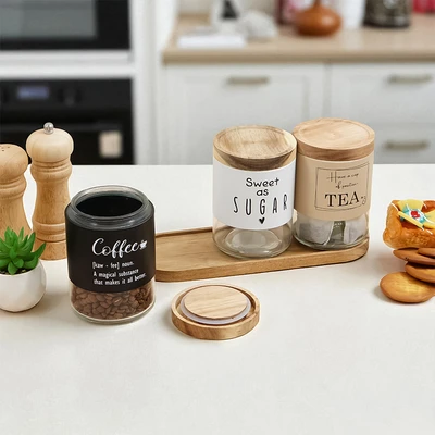 Gambar Informa Heidy Stoples Kaca Dengan Nampan 650 ml Set 3 pcs - Cokelat