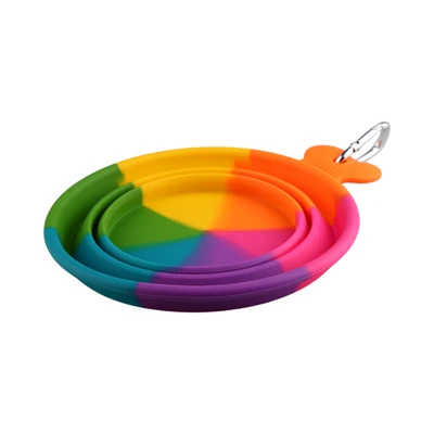 Gambar Pet Kingdom Ukuran L Tempat Makan Hewan Collapsible Silikon Rainbow - Mix