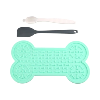 Gambar Pet Kingdom Set Tempat Makan Hewan Lick Mat Dengan Spatula & Sikat - Hijau Teal