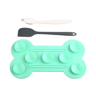 Gambar Pet Kingdom Set Tempat Makan Hewan Lick Mat Dengan Spatula & Sikat - Hijau Teal