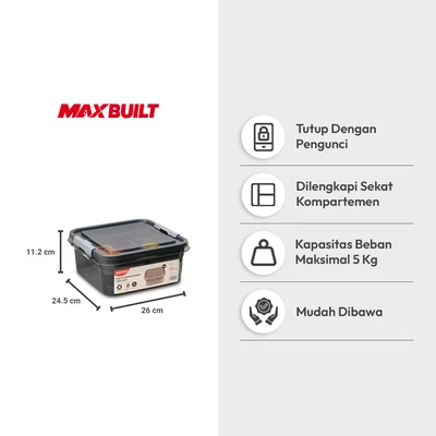 Gambar Maxbuilt 5 Ltr Kotak Perkakas 5 Kompartemen Dengan Sekat - Abu-Abu