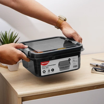 Gambar Maxbuilt 5 Ltr Kotak Perkakas 5 Kompartemen Dengan Sekat - Abu-Abu