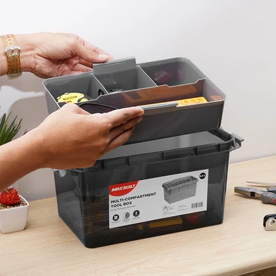 Gambar Maxbuilt 6.5 Ltr Kotak Perkakas 5 Kompartemen Dengan Sekat - Abu-Abu