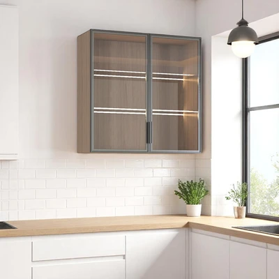Gambar Informa Ilsa Kabinet Dinding Dapur 2 Pintu Kaca - Cokelat