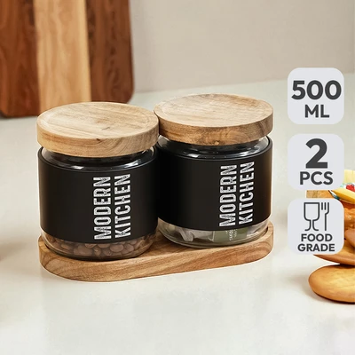 Gambar Informa Heidy Stoples Kaca Dengan Nampan 500 ml Set 2 pcs - Hitam