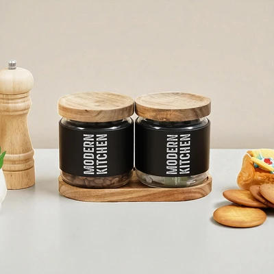 Gambar Informa Heidy Stoples Kaca Dengan Nampan 500 ml Set 2 pcs - Hitam