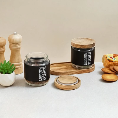 Gambar Informa Heidy Stoples Kaca Dengan Nampan 500 ml Set 2 pcs - Hitam
