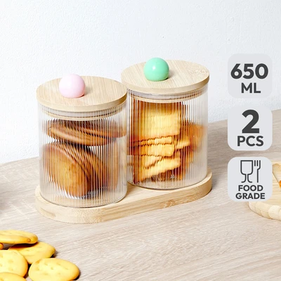Gambar Informa Hill Stoples Kaca Dengan Nampan 650 ml Set 2 pcs Transparan - Cokelat