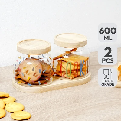 Gambar Informa Hill Stoples Kaca Dengan Nampan 600 ml Set 2 pcs Transparan - Cokelat