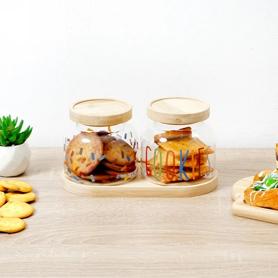 Gambar Informa Hill Stoples Kaca Dengan Nampan 600 ml Set 2 pcs Transparan - Cokelat