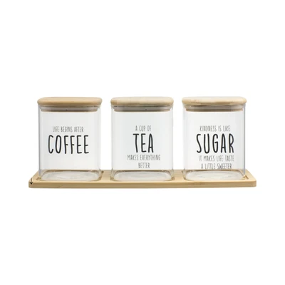Gambar Informa Havyn Stoples Kaca Dengan Nampan 900 ml Set 3 pcs - Cokelat