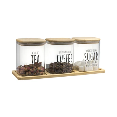 Gambar Informa Havyn Stoples Kaca Dengan Nampan 900 ml Set 3 pcs - Cokelat