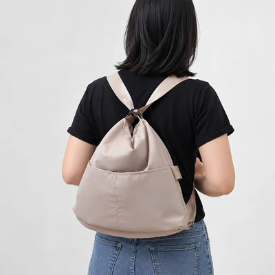 Gambar Ataru Basic Sling Bag Tote Bag Backpack Nylon 3 in 1 Ukuran L - Krem Khaki
