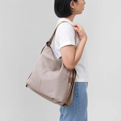 Gambar Ataru Basic Sling Bag Tote Bag Backpack Nylon 3 in 1 Ukuran L - Krem Khaki