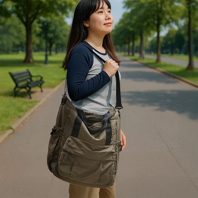Gambar Ataru Totebag Puffy Nylon 2In1 Large - Hijau Olive
