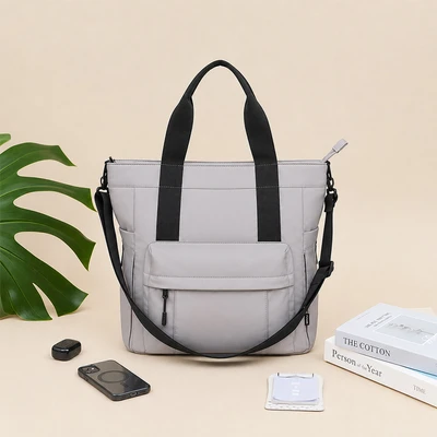 Gambar Ataru Tote Bag Nylon 2 in 1 Ukuran L - Abu-Abu Muda