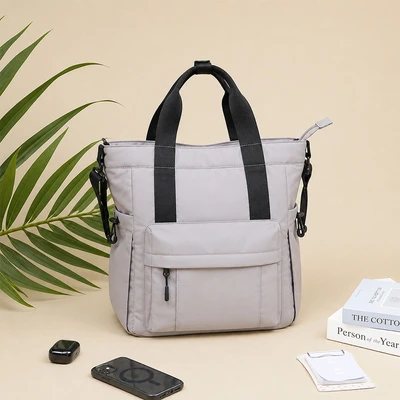 Gambar Ataru Tote Bag Nylon 2 in 1 Ukuran L - Abu-Abu Muda