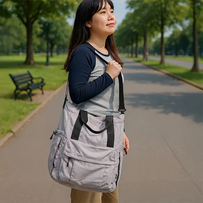 Gambar Ataru Tote Bag Nylon 2 in 1 Ukuran L - Abu-Abu Muda