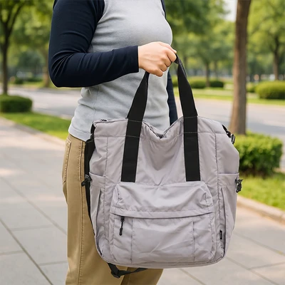 Gambar Ataru Tote Bag Nylon 2 in 1 Ukuran L - Abu-Abu Muda