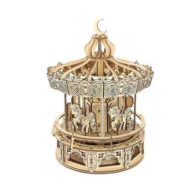 Gambar Kiddy Star Puzzle Kayu 3d Carousel Whirligig Horse Set 268 Pcs - Cokelat