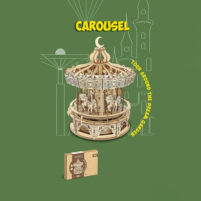 Gambar Kiddy Star Puzzle Kayu 3d Carousel Whirligig Horse Set 268 Pcs - Cokelat