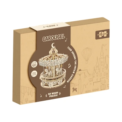 Gambar Kiddy Star Puzzle Kayu 3d Carousel Whirligig Horse Set 268 Pcs - Cokelat