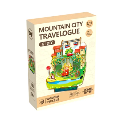 Gambar Kiddy Star Puzzle Kayu 3d Mountain City Travelogue Set 100 Pcs - Mix