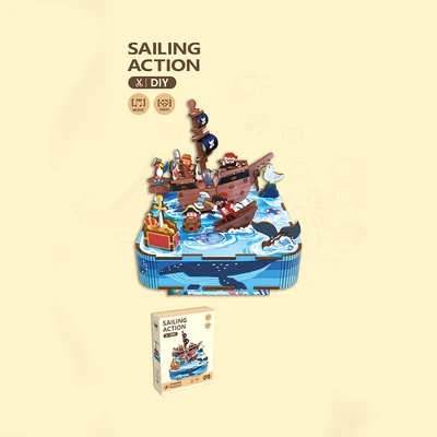 Gambar Kiddy Star Puzzle Kayu 3d Sailing Action Set 77 Pcs - Biru