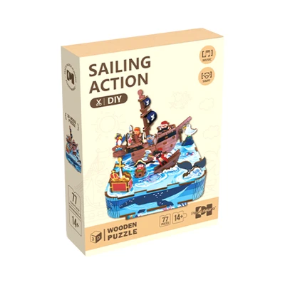 Gambar Kiddy Star Puzzle Kayu 3d Sailing Action Set 77 Pcs - Biru