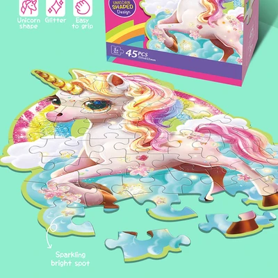 Gambar Kiddy Fun Unicorn Glitter Puzzle Set 45 Pcs - Pink