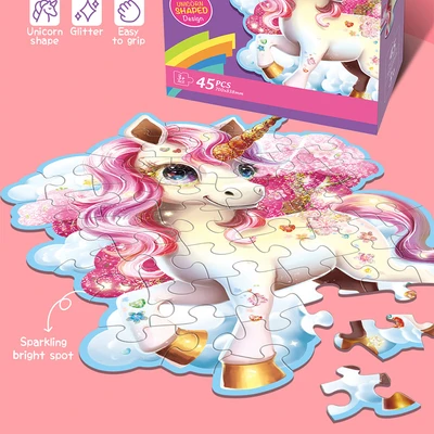 Gambar Kiddy Fun Unicorn Glitter Puzzle Set 45 Pcs - Ungu