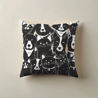 Gambar M - Pets Petjoy Bantal Sofa 36x36 cm Pet Family - Hitam/Putih