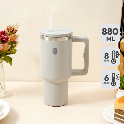Gambar Appetite Kay Botol Vacuum Flask Stainless Steel Dengan Sedotan 880 ml - Abu-Abu