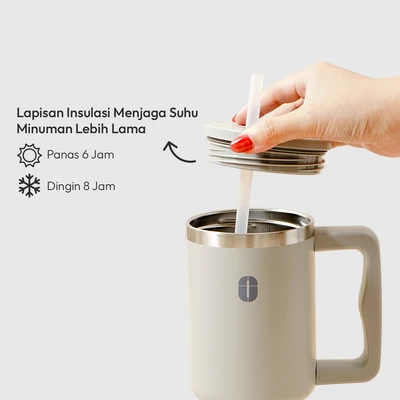 Gambar Appetite Kay Botol Vacuum Flask Stainless Steel Dengan Sedotan 880 ml - Abu-Abu