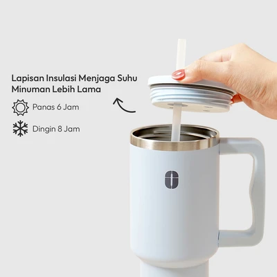 Gambar Appetite Kay Botol Vacuum Flask Stainless Steel Dengan Sedotan 880 ml - Biru