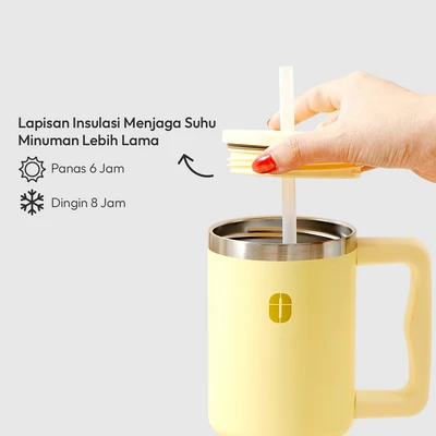 Gambar Appetite Kay Botol Vacuum Flask Stainless Steel Dengan Sedotan 880 ml - Kuning