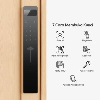 Gambar Krisbow Sync Smart Digital Door Lock Vision Face Id - Hitam