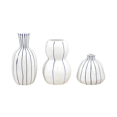 Gambar Informa Copenhagen Vas Bunga Keramik 13.2x13.2x23 cm Set 3 Pcs - Putih/Biru