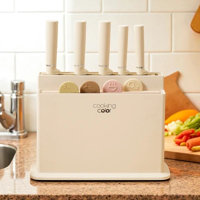 Gambar Cooking Color Hunter Pisau Dapur Dengan Talenan Set 10 pcs - Krem Beige