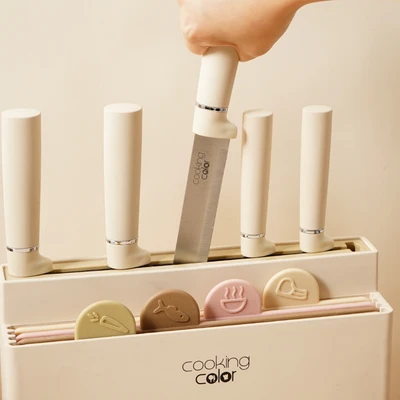 Gambar Cooking Color Hunter Pisau Dapur Dengan Talenan Set 10 pcs - Krem Beige