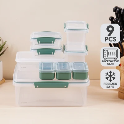 Gambar Picas Wadah Makanan Click Set 9 pcs - Hijau